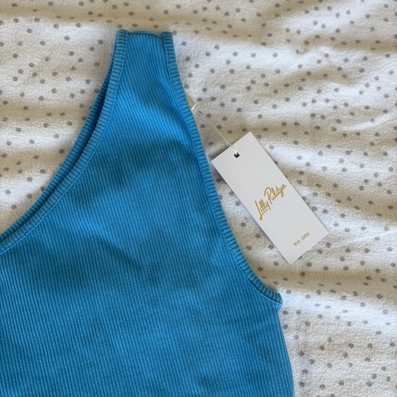 Lily Pulitzer Gael One Shoulder Ribbed Knit Tank Top In Lunar Blue Size M - Picture 3 of 5